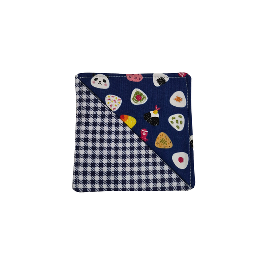 Panda + Onigiri Fabric Corner Bookmark - Blue