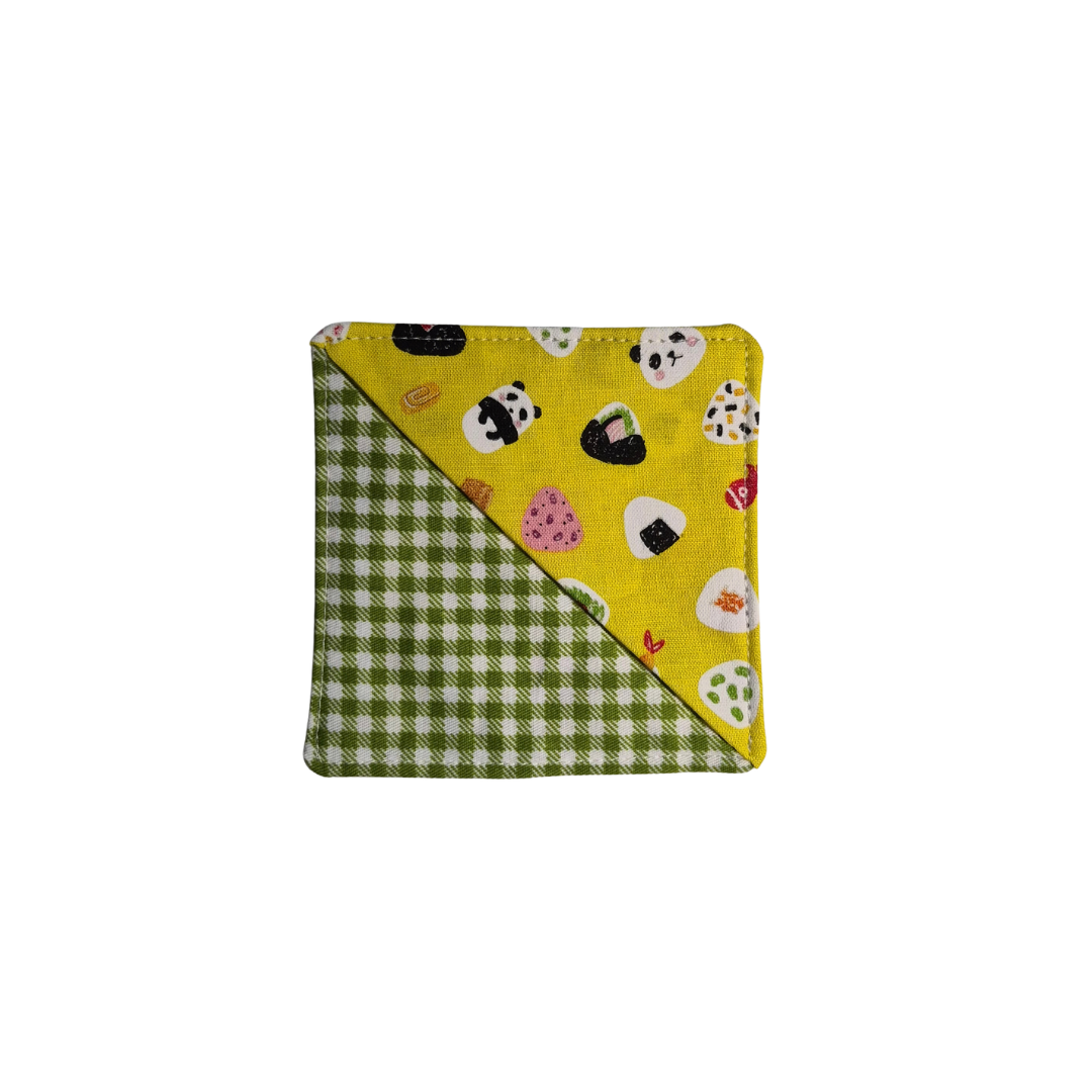 Panda + Onigiri Fabric Corner Bookmark - Yellow
