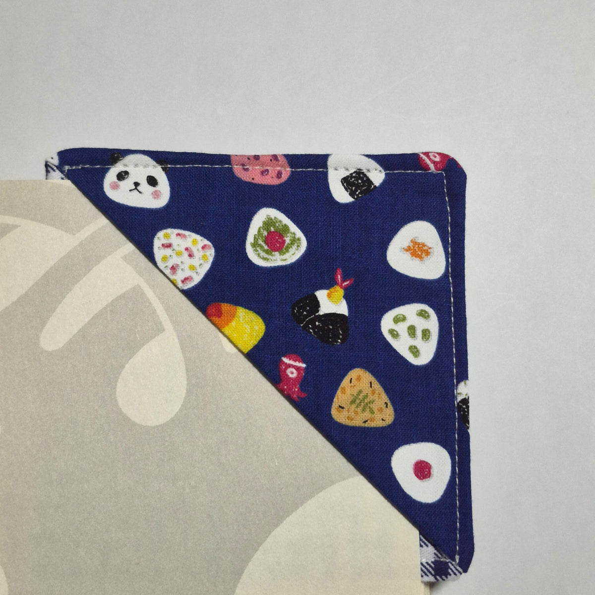 Panda + Onigiri Fabric Corner Bookmark - Blue