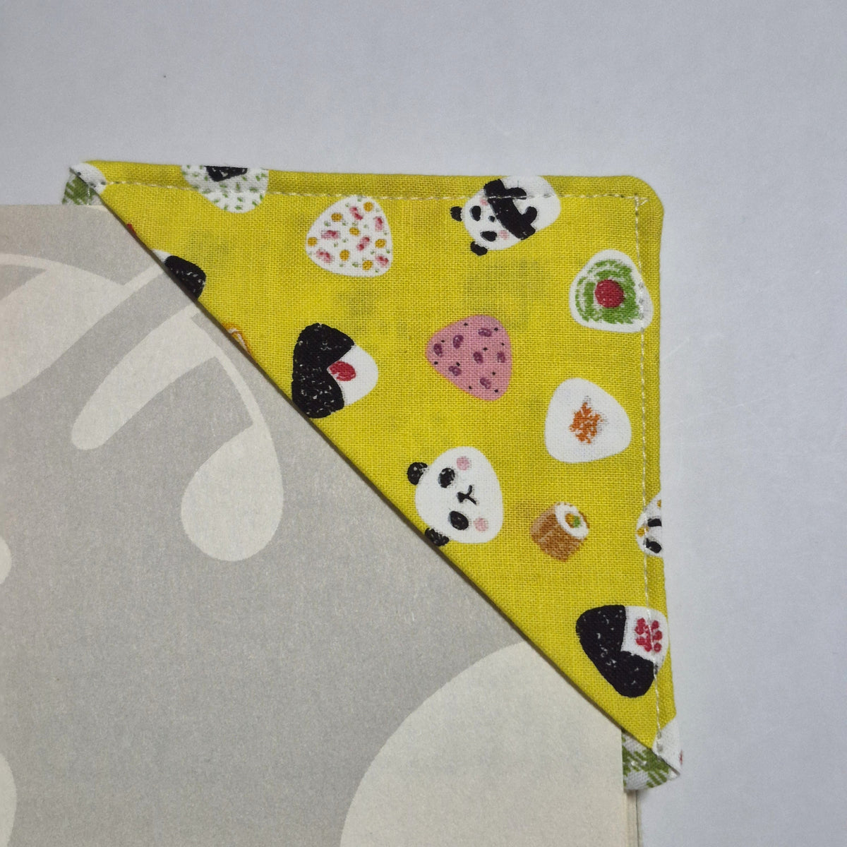 Panda + Onigiri Fabric Corner Bookmark - Yellow